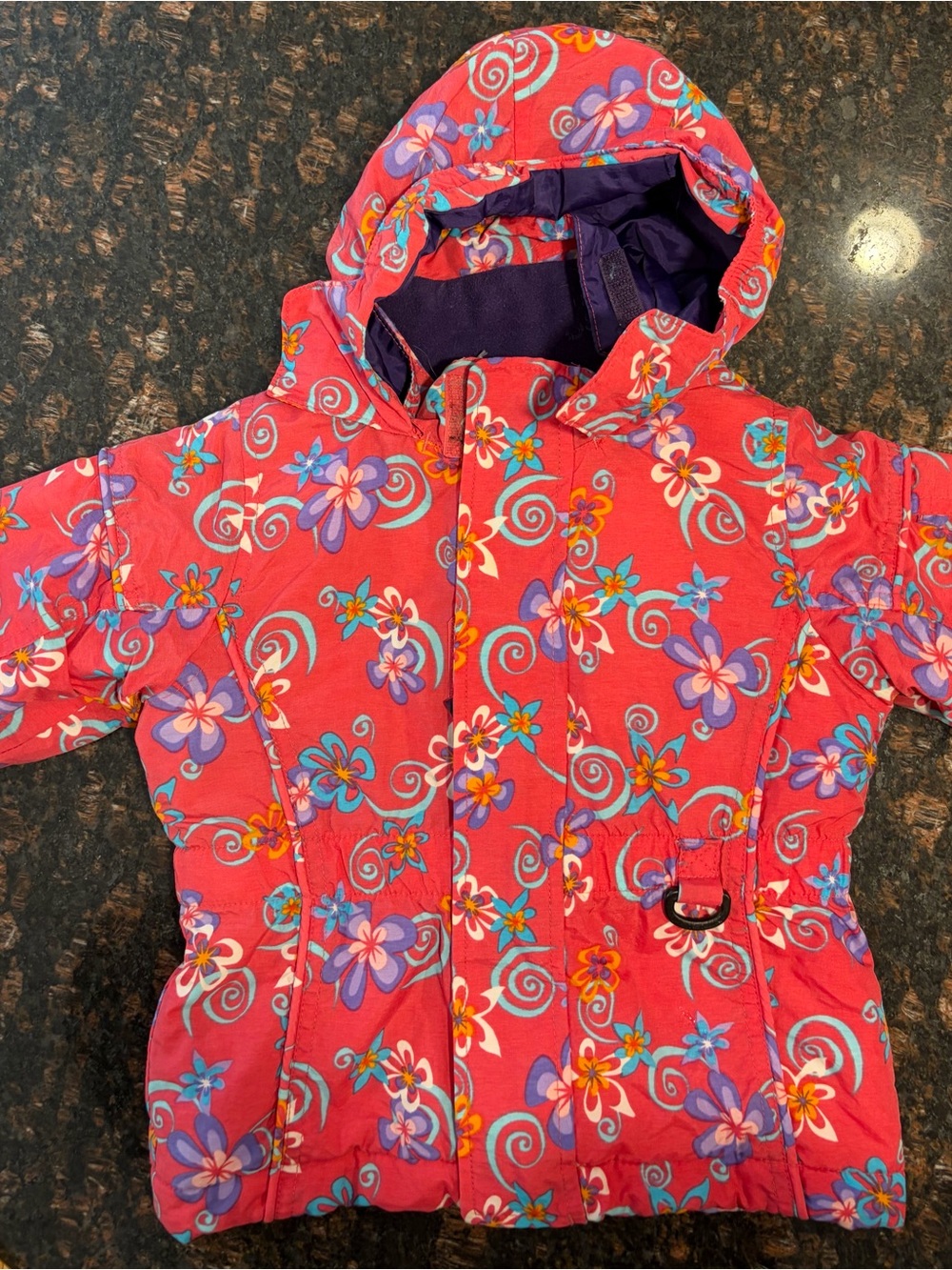 L.L. Bean 12-18 Months Bright Pink Floral Hooded Puffer Lined Jacket